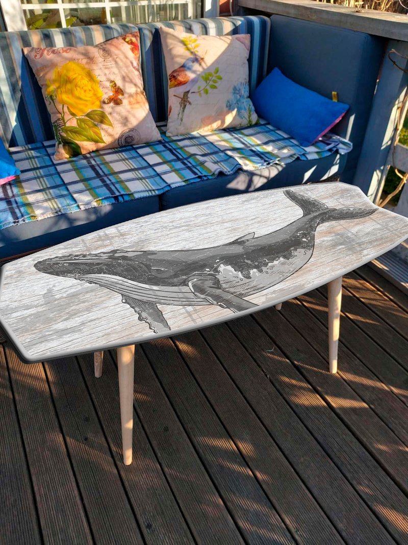 Surfboard Table, Whale, Surfing gift, Bar Decor, Beach Decor - 其他家具 - 木頭 多色