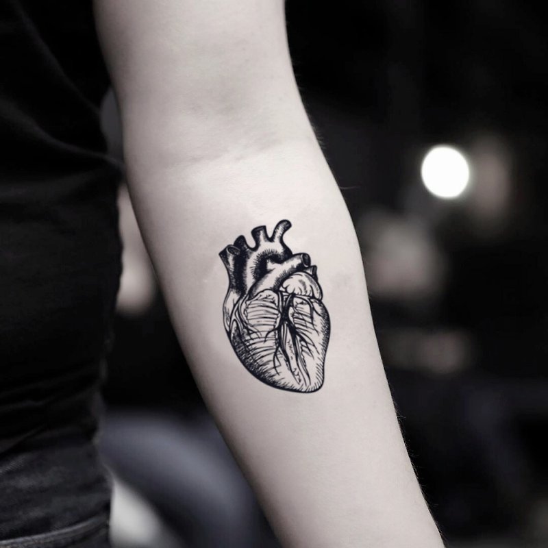 OhMyTat 心臟器官 Anatomical Heart 刺青圖案紋身貼紙 (2 張) - 紋身貼紙 - 紙 黑色