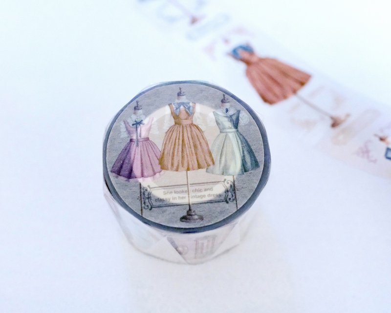 Vintage-style lady's dress-3.5cm Glossy PET Tape(with release liner) - Washi Tape - Plastic 