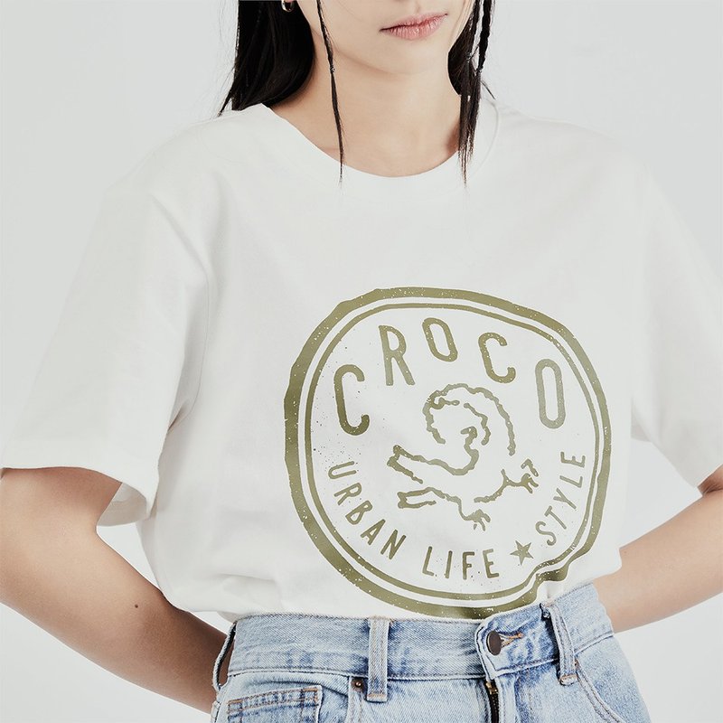 Cotton LOGO Stamp Round Neck Tee - อื่นๆ - ผ้าฝ้าย/ผ้าลินิน ขาว