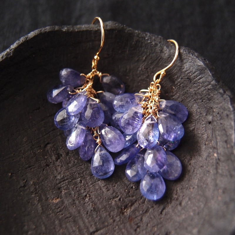 【K14gf】Drop Long earrings・タンザナイトのロングピアス - 耳環/耳夾/耳骨夾 - 寶石 藍色