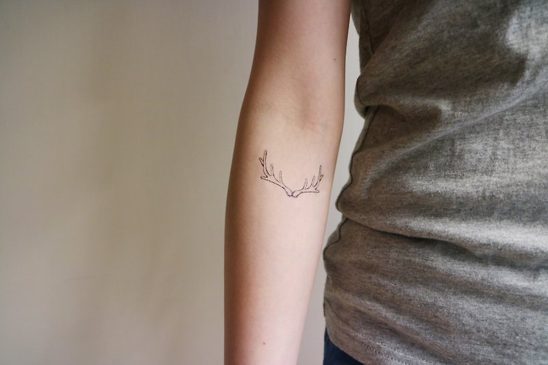 Deerhorn design / Deerhorn tattoo tattoo sticker 2 into deer antler sketch hand drawn - สติ๊กเกอร์แทททู - กระดาษ สีดำ