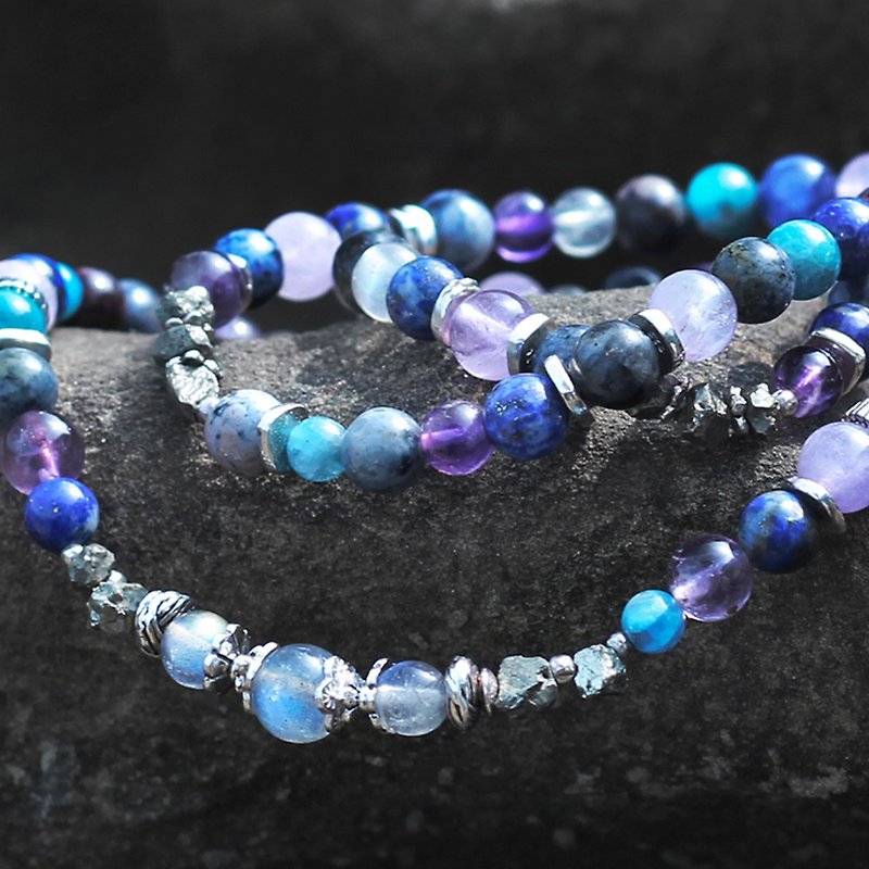 The Last Piece of Dream Nebula. Natural Ore Three Chain Rosary Labradorite Lapis Lazuli - Bracelets - Gemstone Purple