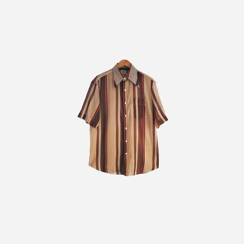 Dislocated vintage / straight striped chiffon shirt no.529 vintage - เสื้อเชิ้ตผู้ชาย - วัสดุอื่นๆ สีนำ้ตาล