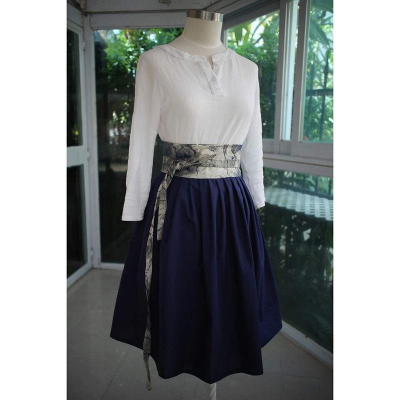 Handmade by Cherry 日常韓服 生活韓服 - 深藍色水墨風格韓服裙 高腰裙 - 裙子/長裙 - 棉．麻 藍色