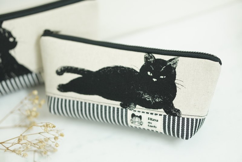 Pitaya des Quefy pencil case big black cat - กล่องดินสอ/ถุงดินสอ - ผ้าฝ้าย/ผ้าลินิน สีดำ