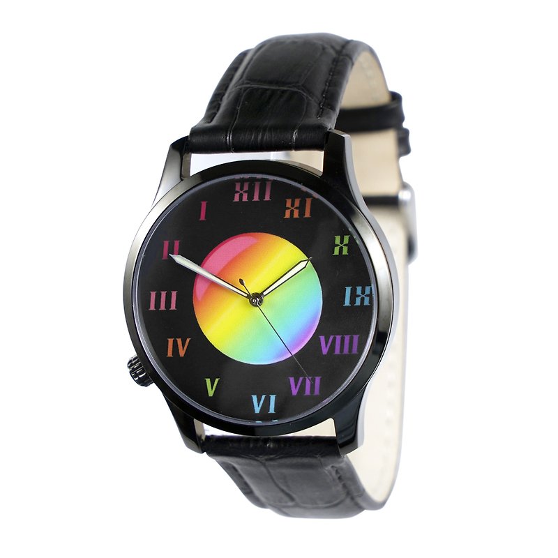 逆時針手錶 彩虹羅馬字 黑色錶殼 男裝錶  全球免運 - 男裝錶/中性錶 - 不鏽鋼 黑色