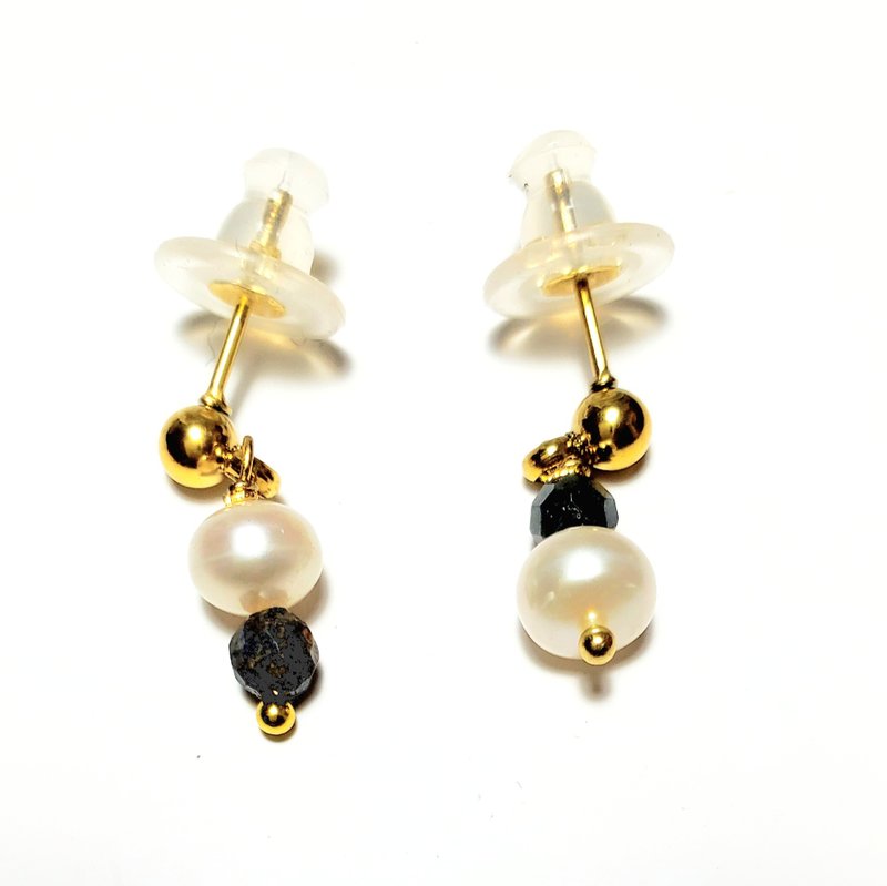 Natural black sapphire and pearl earrings (with certificate) - ต่างหู - เครื่องเพชรพลอย 