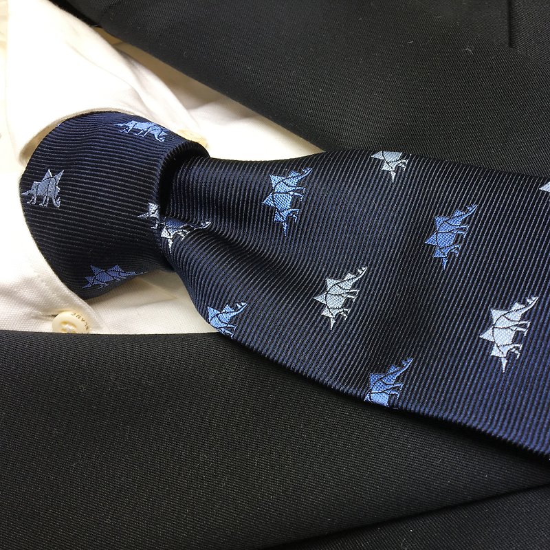 Stegosaurus design tie Navy necktie - 領呔/呔夾 - 絲．絹 藍色