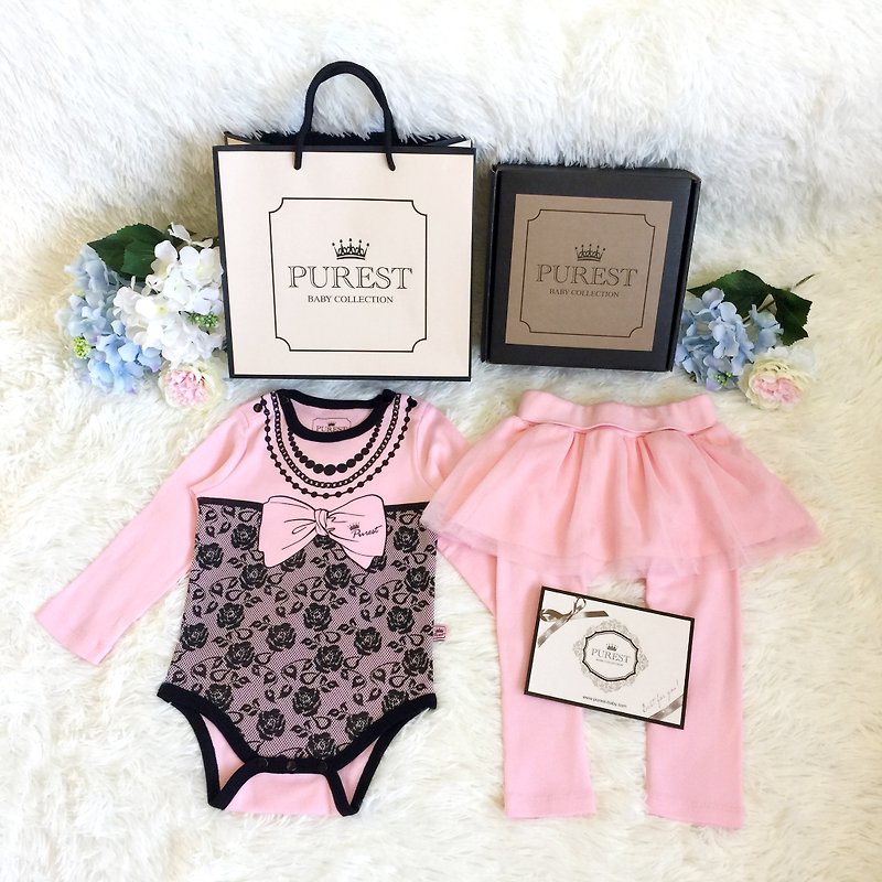PUREST 時尚小貴婦 長袖 寶寶彌月完美禮盒組 嬰兒 新生兒 送禮 - 滿月禮物 - 棉．麻 粉紅色