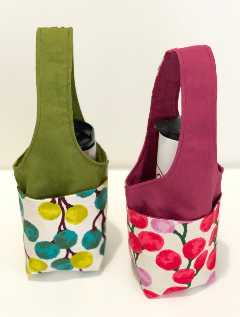 Cherry handbag/thermo bottle bag/beverage bag - กระเป๋าถือ - ผ้าฝ้าย/ผ้าลินิน 