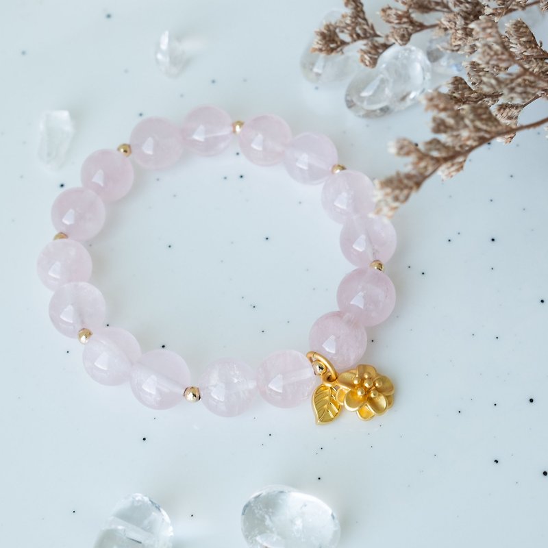 Pink Azeztulite rose quartz gemstones bracelet gift for girl friend - Bracelets - Crystal Pink