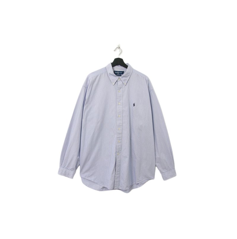 Back to Green-品牌襯衫 Polo寬鬆藍線條 LP-26//vintage shirt - 男襯衫/休閒襯衫 - 棉．麻 