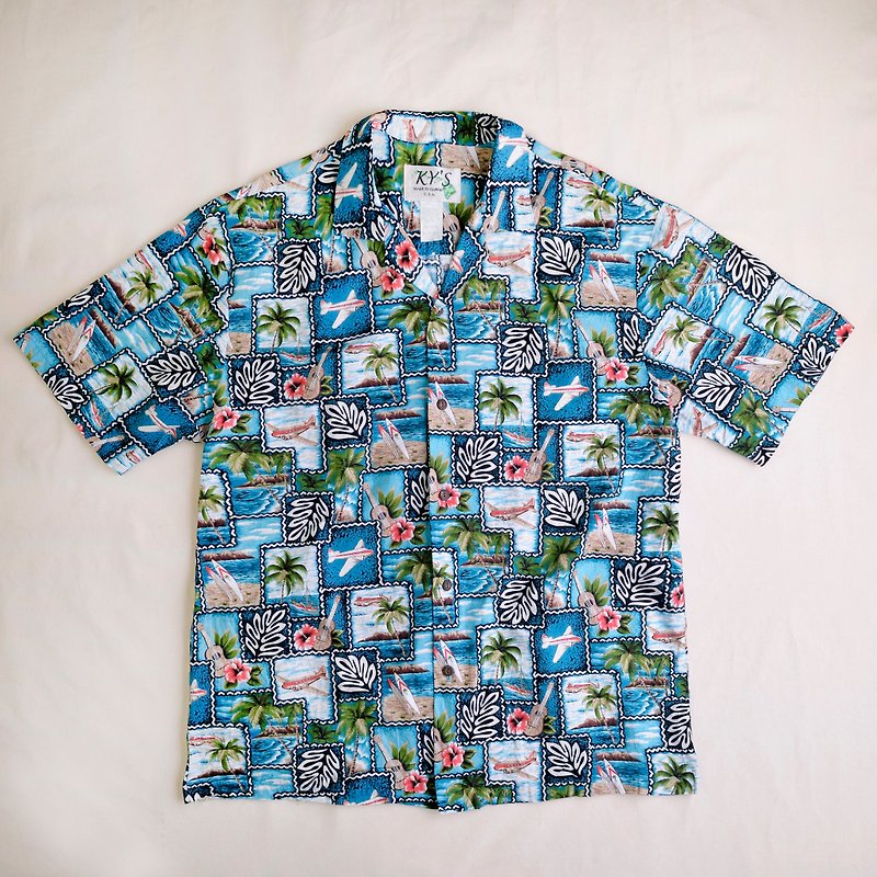 Vintage Hawaiian Shirts Hawaiian shirt - เสื้อเชิ้ตผู้ชาย - ผ้าฝ้าย/ผ้าลินิน สีน้ำเงิน