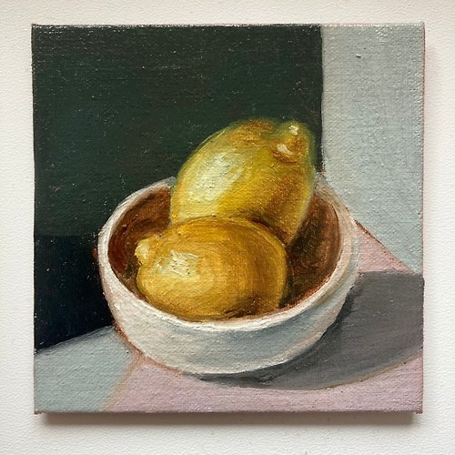Yackunaite_Art Lemon Painting Magnet Fridge, Original Mini Canvas Painted Magnets, Fruit Art