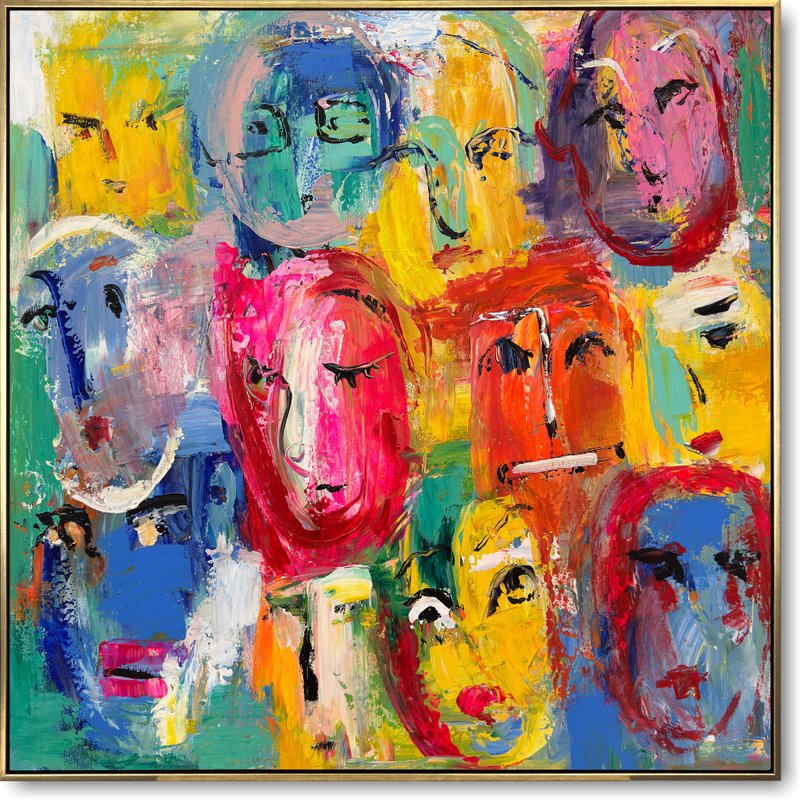 Colorful Abstract Painting Figurative Wall Art Abstract Face Painting Framed Art - 壁貼/牆壁裝飾 - 壓克力 多色