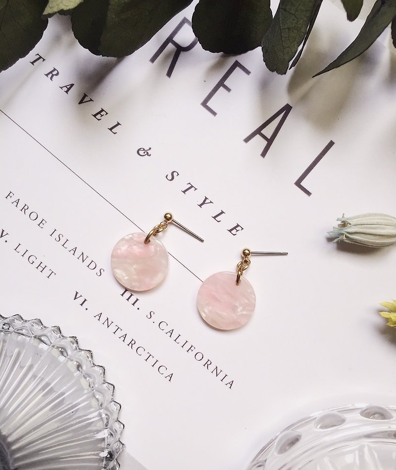 La Don - Stone Disc - Pink Ear/Ear clip - Earrings & Clip-ons - Resin Pink