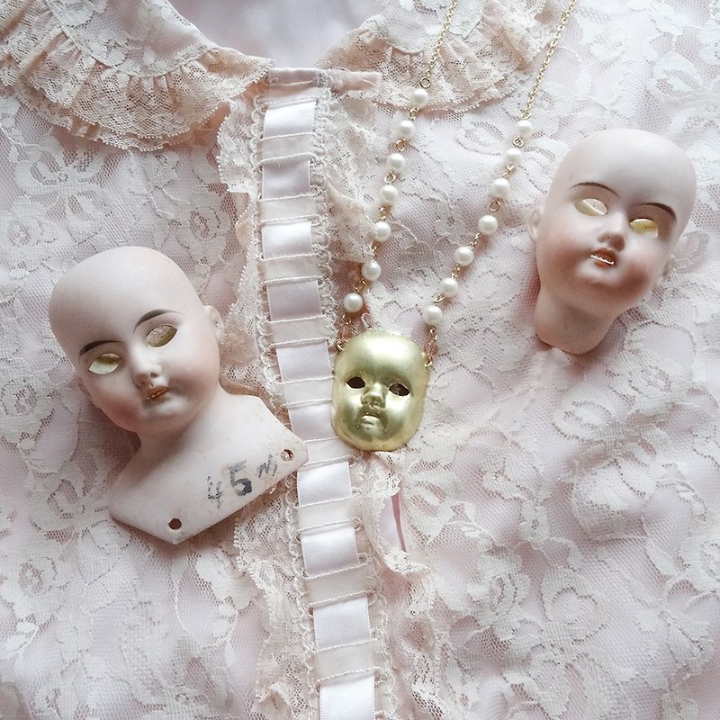 Doll Face Necklace Harajuku kawaii Girly Vintage antique - สร้อยคอ - โลหะ สีทอง