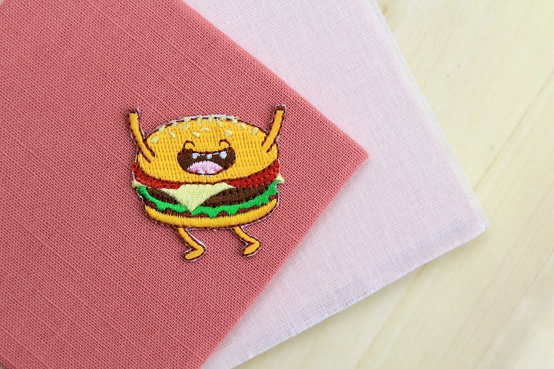 Happy Hamburger Self-adhesive Embroidered Cloth Sticker-Happy Fast Food Series - เย็บปัก/ถักทอ/ใยขนแกะ - งานปัก สีส้ม