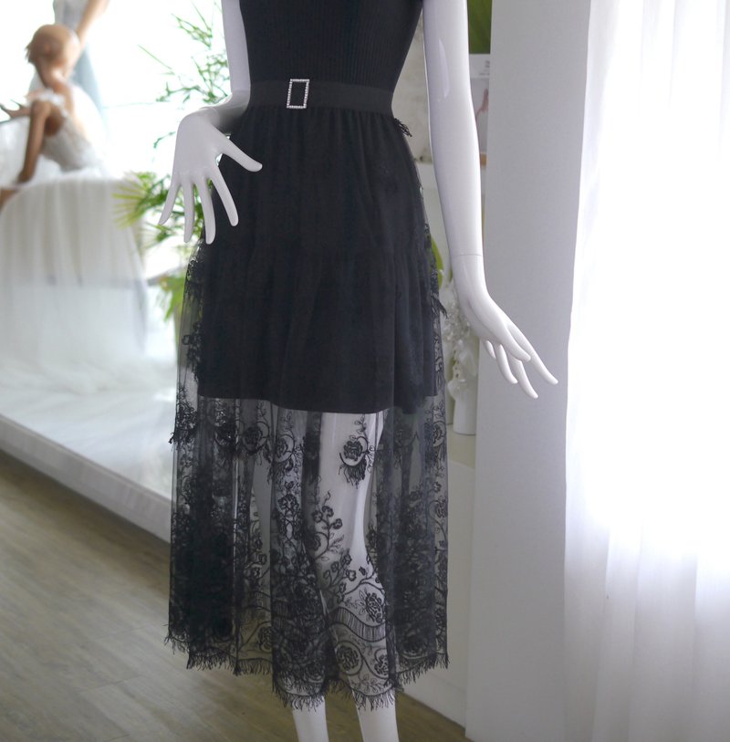 High-end lace maxi skirt - กระโปรง - ไฟเบอร์อื่นๆ สีดำ