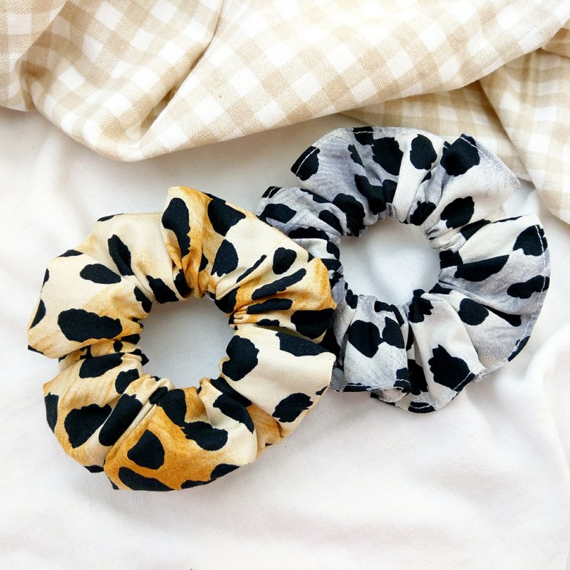 Wild leopard print - 2 colors available. Handmade Donut Hair Bundle Scrunchie - Hair Accessories - Cotton & Hemp Brown