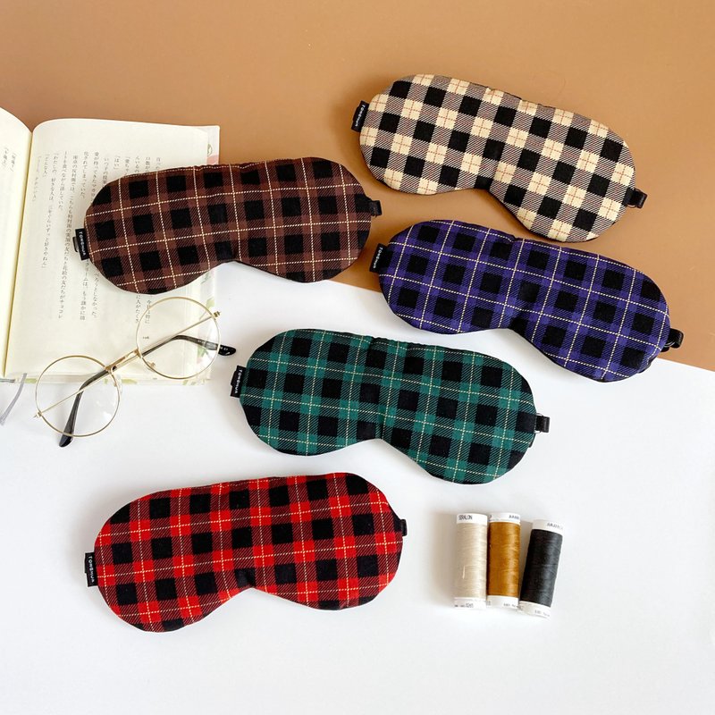 Organic cotton handmade eye mask, dark classic plaid cotton, adjustable length, with storage bag for lunch break - ผ้าปิดตา - ผ้าฝ้าย/ผ้าลินิน สีดำ