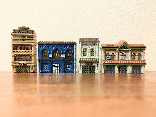 blue-bangkok Magnet model Set of old buildings in a painted area v.2 (set of 4 pieces)