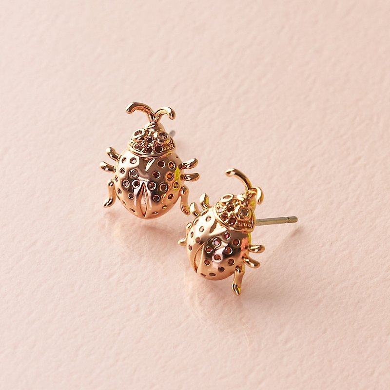 Spring ladybug diamond earrings - Earrings & Clip-ons - Copper & Brass Gold