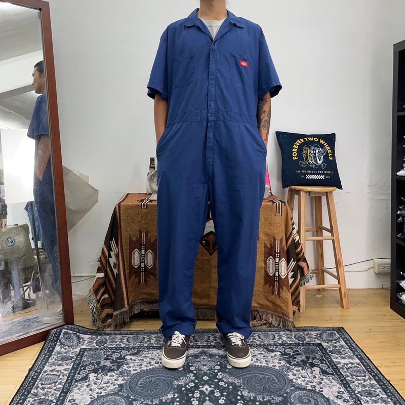 DICKIES 深藍 短袖 連身工作服 COVERALLS 古著 二手 - 男長褲/休閒褲 - 棉．麻 藍色