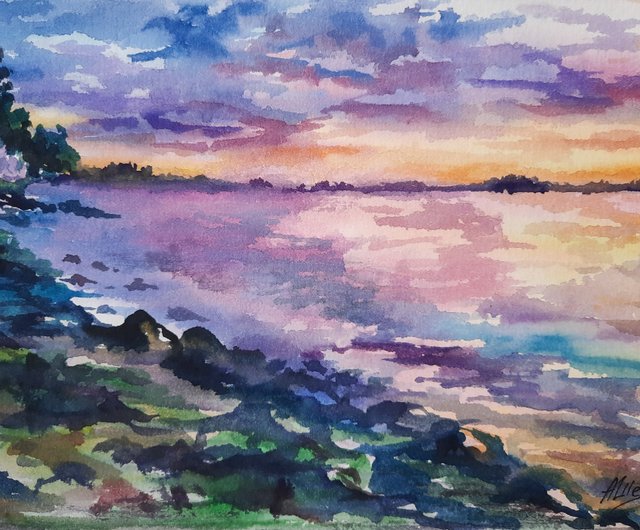 油絵 絵画 【夕暮れのビーチ】 Amazon | 夕暮れ時のビーチの心 数字油絵 Y2kの美学カラフルな空