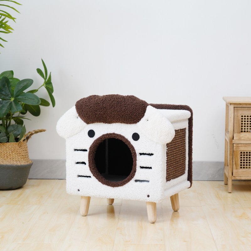 US Petpals | Big Mouth Stuffed Monster Cat Nest - Scratchers & Cat Furniture - Cotton & Hemp White