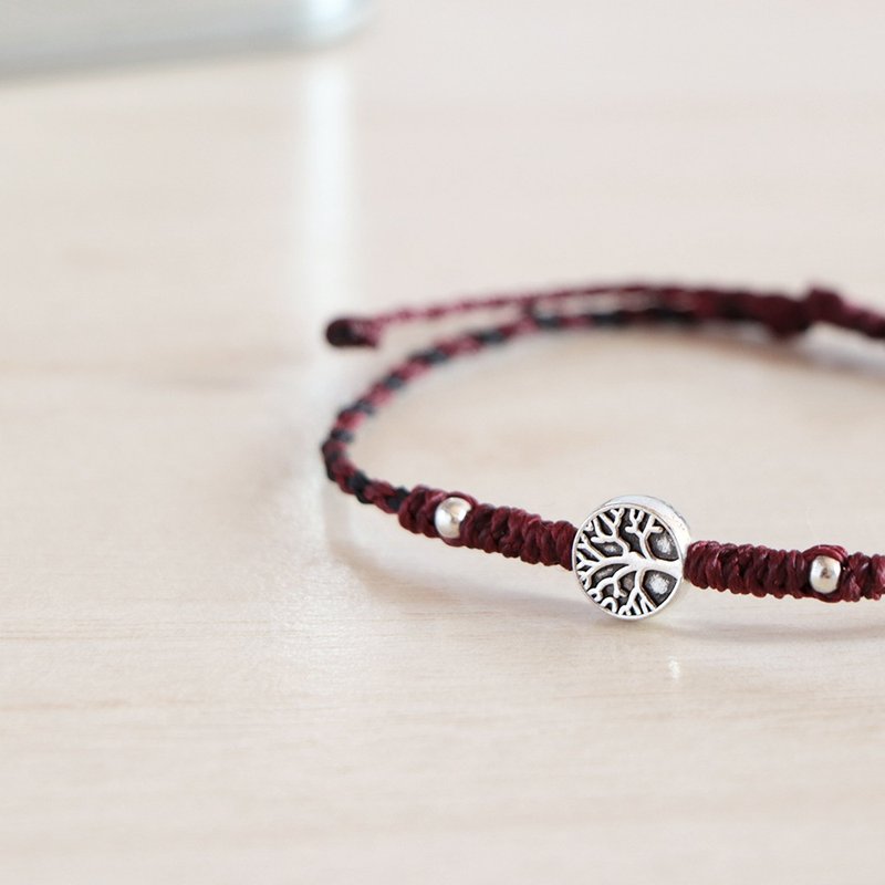 Tree of Wisdom丨Personalized Handmade Wax Thread Braided Telescopic Bracelet Lucky Bracelet - Coffee Red x Black - Bracelets - Other Materials Multicolor