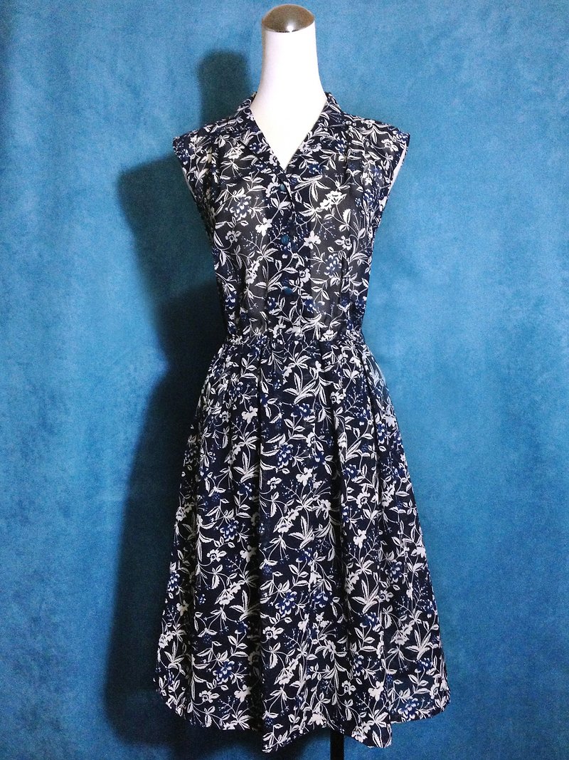Goody Bag - Blue Flower Sleeveless Dress - One Piece Dresses - Polyester Blue