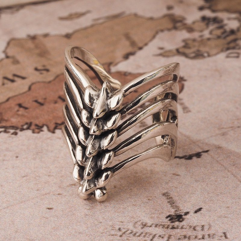 -Boneness-Series Victory Rib V-shaped Individualized Shaped Adjustable Ring 925 Sterling Silver - General Rings - Sterling Silver Silver