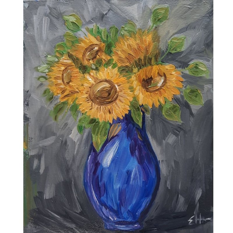 Sunflowers oil painting Sunflowers wall art Bouquet flowers wall art - โปสเตอร์ - ไม้ สีเหลือง