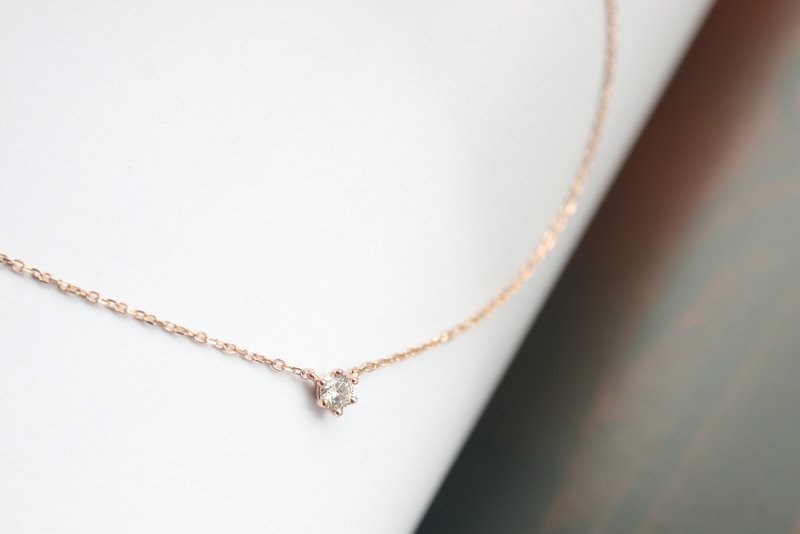 純18K Tint Diamond Necklace 0.10 ct 六爪簡約鑽石項鍊 - 項鍊 - 貴金屬 金色
