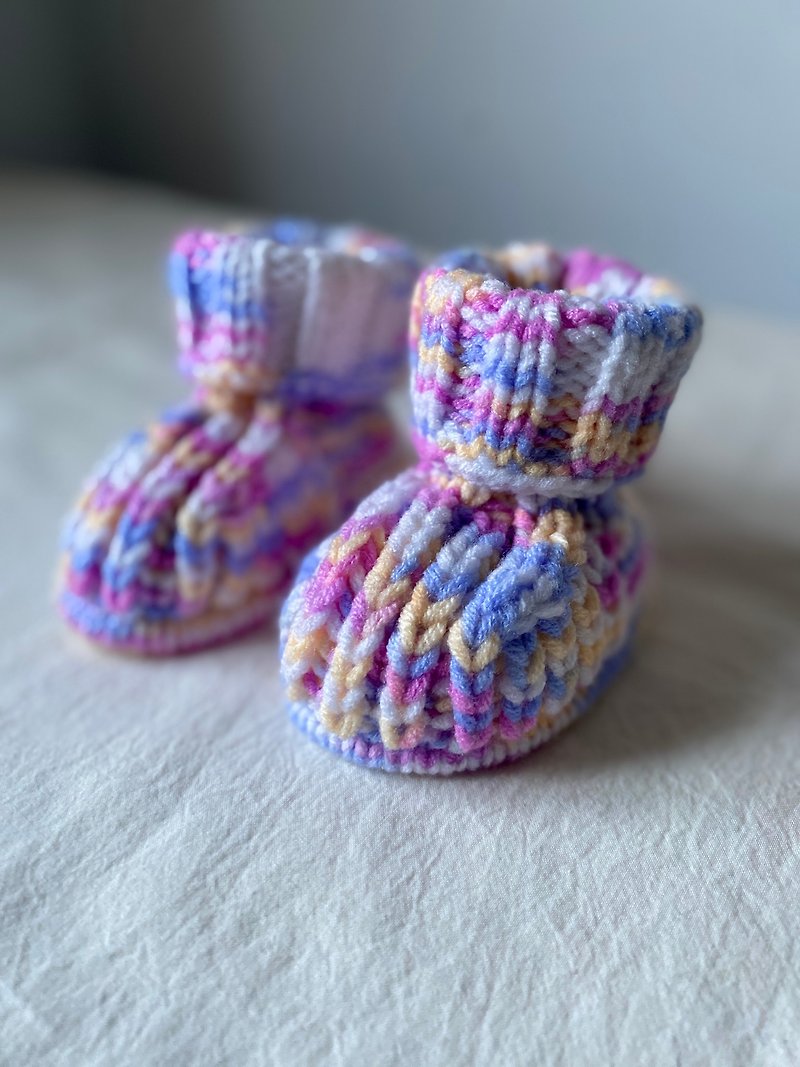 Handmade knitted BABY hemmed boots - Kids' Shoes - Cotton & Hemp Pink