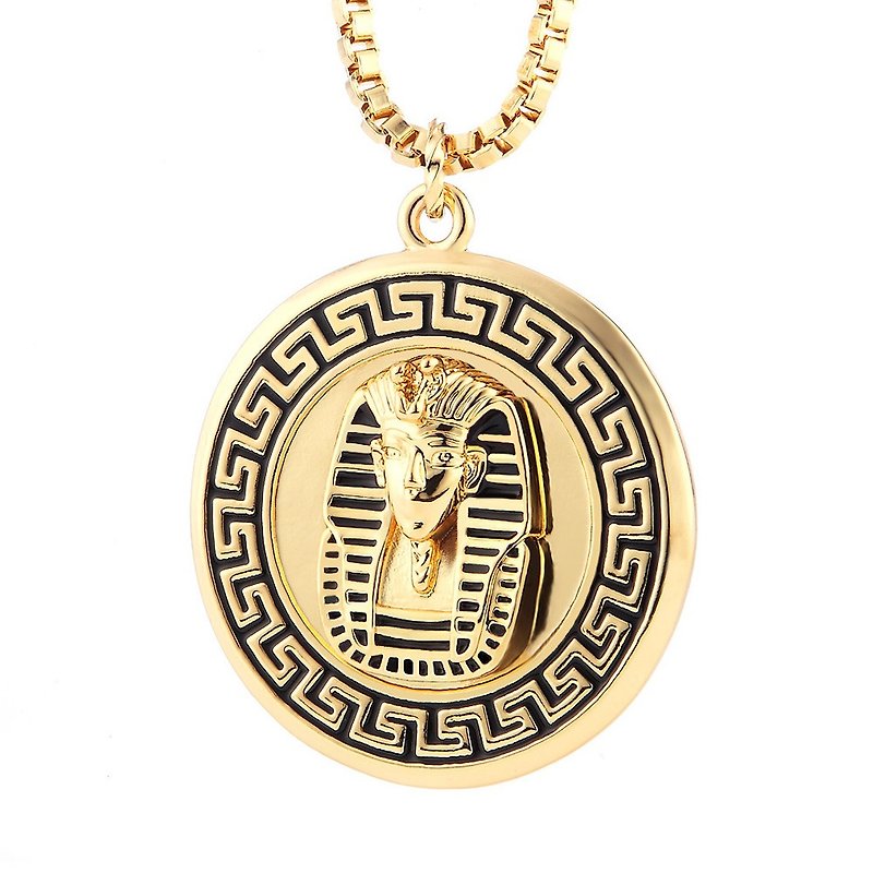 圓盤法老王面具項鍊  Disc Egypt Pharaoh Mask Necklace - 項鍊 - 其他金屬 金色