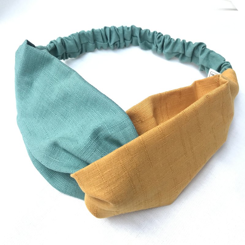 Mustard Yellow/Lake Green Contrasting Color Cross Headband - Headbands - Cotton & Hemp Orange