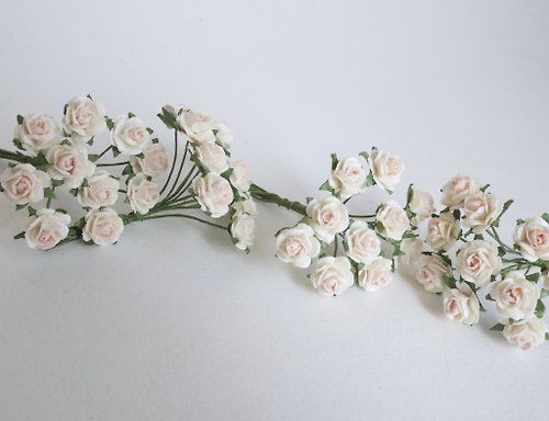 makemefrompaper Paper Flower, 100 pieces mulberry rose size 0.8 cm., two tone pink-white colors.