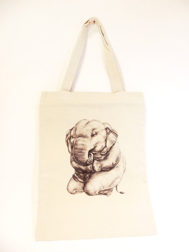 The prayer of the elephant--environmental protection bag - Messenger Bags & Sling Bags - Cotton & Hemp White