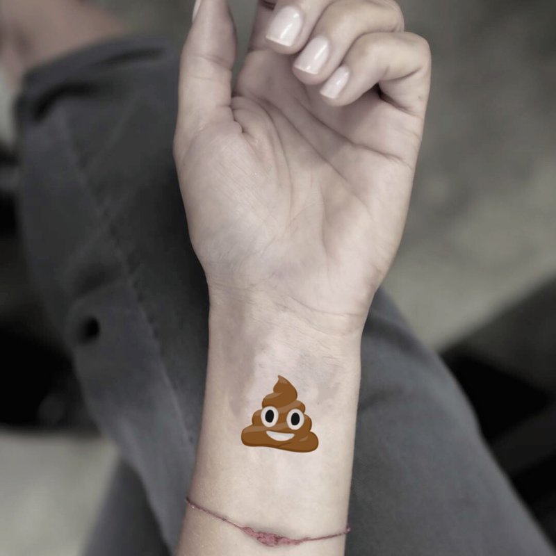 OhMyTat 便便表情符號 Poop Emoji 刺青圖案紋身貼紙 (2 張) - 紋身貼紙/刺青貼紙 - 紙 咖啡色