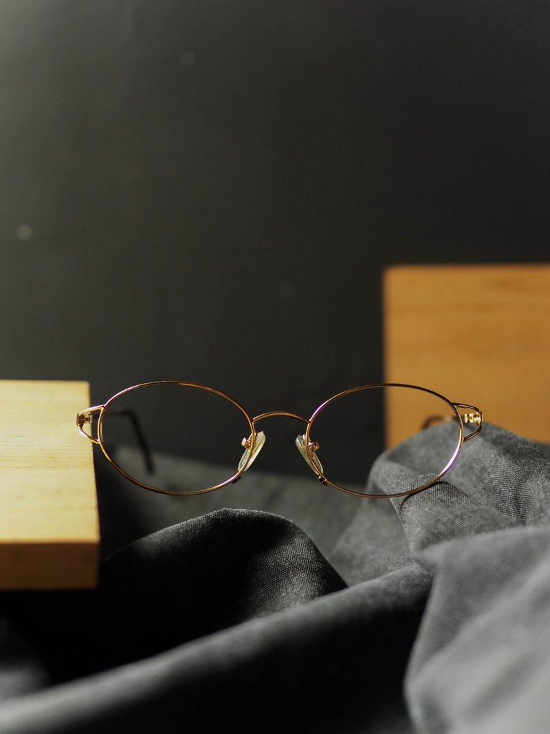 亮金簡約設計螺旋雕花鏡腳金屬鏡框 古董眼鏡 Japan/glasses - 眼鏡/鏡框 - 貴金屬 金色