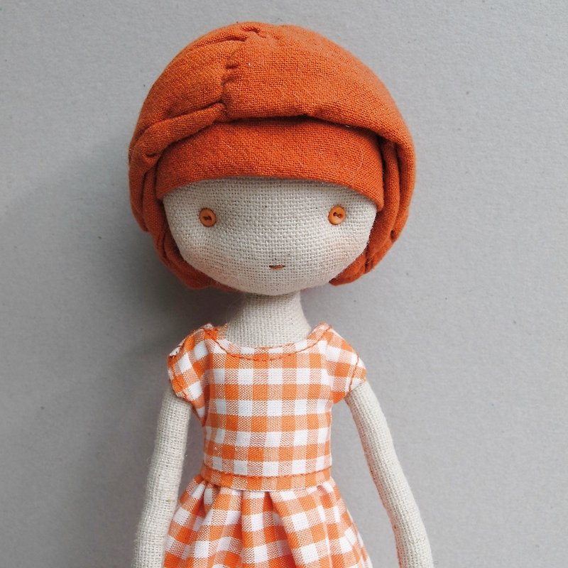 Gray face of Clementine people - ตุ๊กตา - ผ้าฝ้าย/ผ้าลินิน สีส้ม