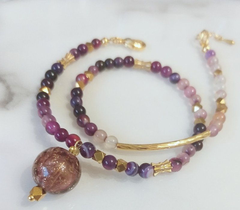 Strolling in Vienna* Natural semi- Gemstone scented essential oil custom bracelet - สร้อยข้อมือ - กระจกลาย สีม่วง