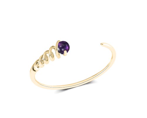 Majade Jewelry Design 紫水晶925純銀手鐲 調節開口手環 個性化刻字C手環 螺旋造型手鐲