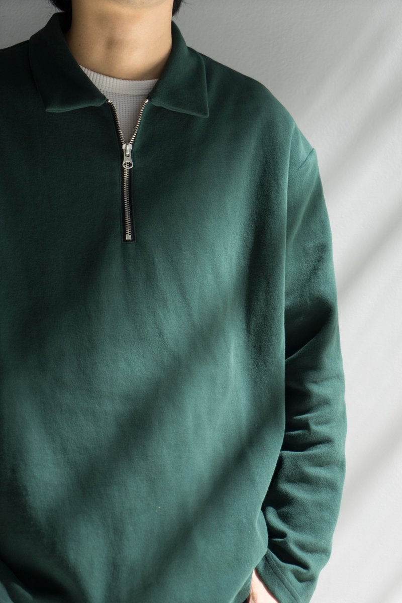 極簡風半拉鏈翻領套頭310g衛衣男休閒針織衫純色基礎款 - 男毛衣/針織衫 - 其他材質 