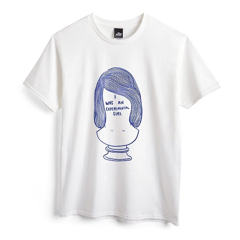 實驗精神女孩 - 白 - 中性版T恤 - 男 T 恤 - 棉．麻 白色