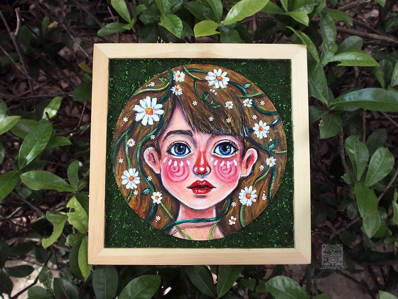 Daisy (original painting) - 擺飾/家飾品 - 木頭 綠色