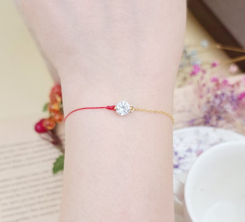 半線半鍊 裸鑽 鍍金 6mm 紅線 手鍊 幸福線 富貴 華麗 手繩 浪漫 - 手鍊/手環 - 聚酯纖維 紅色